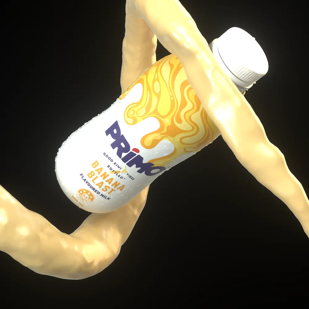 Primo bottle with milk ribbon on black