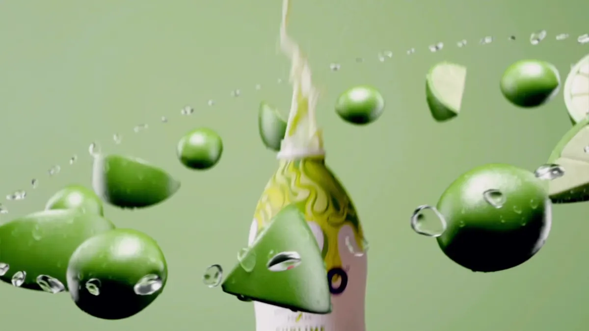Lime Primo bottle with flying limes